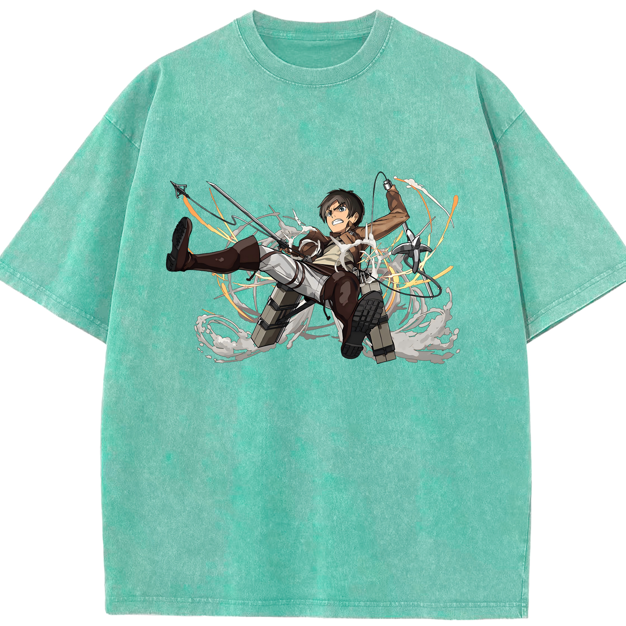 （画像用） 進撃の巨人 エレン･イェーガー Attack on Titan Eren Jäger 綿100% ヴィンテージ風 半袖Tシャツ（フロントプリント）